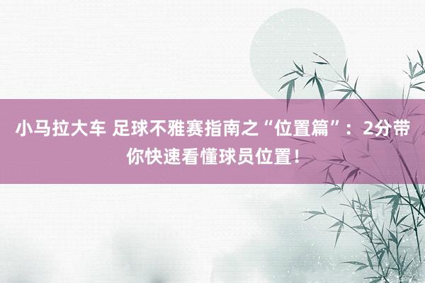 小马拉大车 足球不雅赛指南之“位置篇”：2分带你快速看懂球员位置！