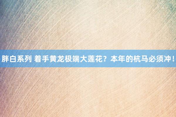 胖白系列 着手黄龙极端大莲花？本年的杭马必须冲！