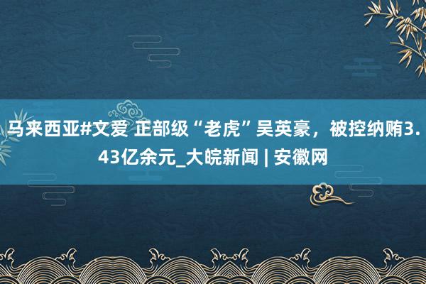 马来西亚#文爱 正部级“老虎”吴英豪，被控纳贿3.43亿余元_大皖新闻 | 安徽网