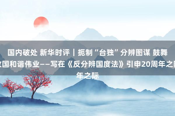 国内破处 新华时评｜扼制“台独”分辨图谋 鼓舞故国和谐伟业——写在《反分辨国度法》引申20周年之际