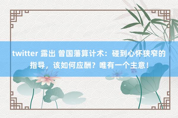 twitter 露出 曾国藩算计术：碰到心怀狭窄的指导，该如何应酬？唯有一个主意！