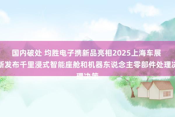国内破处 均胜电子携新品亮相2025上海车展 全新发布千里浸式智能座舱和机器东说念主零部件处理决策
